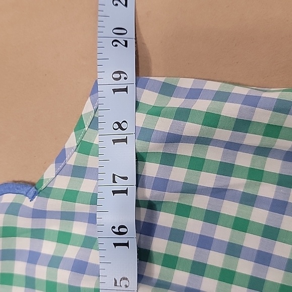 Talbots, Size 8 Blue, Green & White Checkered Sleeveless Shirt, Scalloped Edges - Picture 6 of 11